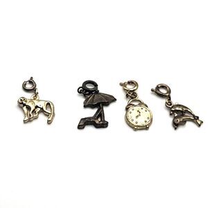 Lot of 4 Charms Monkey, Dolphin, Beach Chair, Clock 1in spring ring